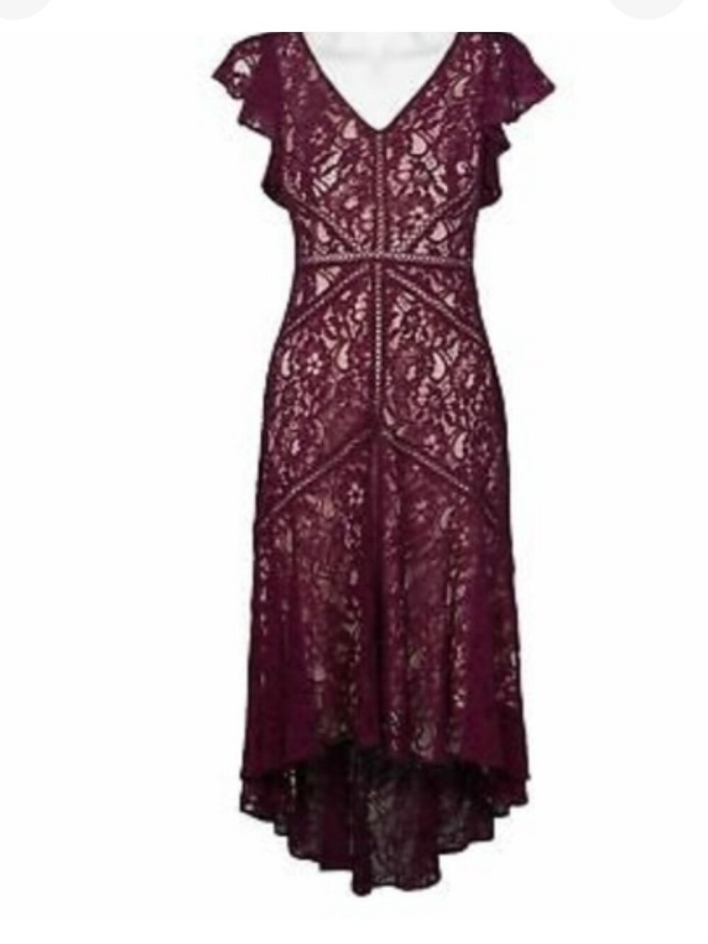 NWT Lace V-Neck High-Low Dress - Burgundy Sz 6